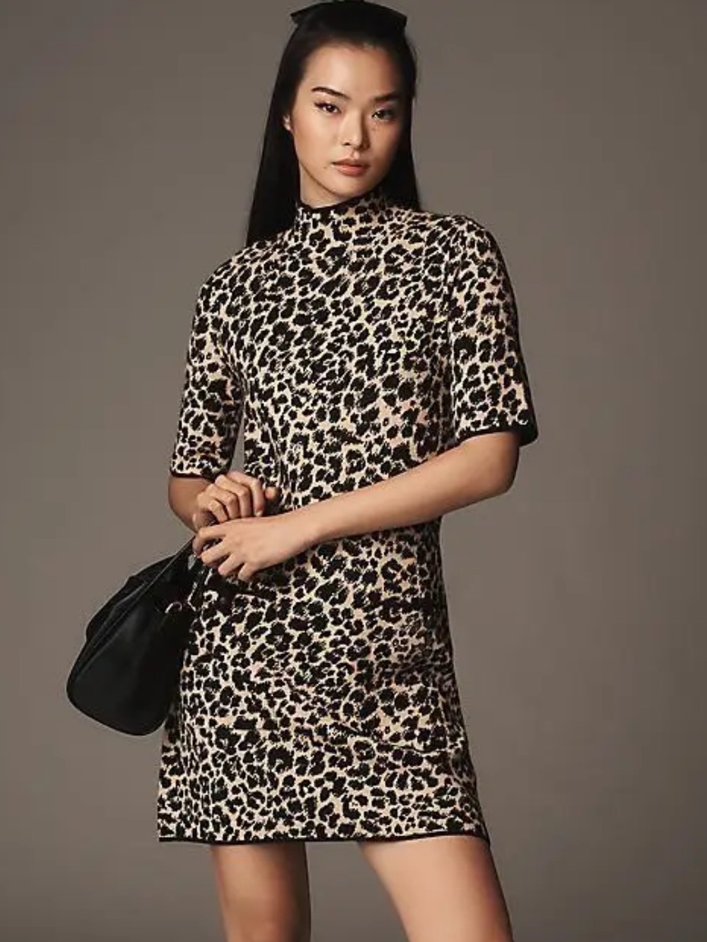 Anthropologie Maeve Annalise Leopard Mock Neck Mini Sweater Dress S NWT